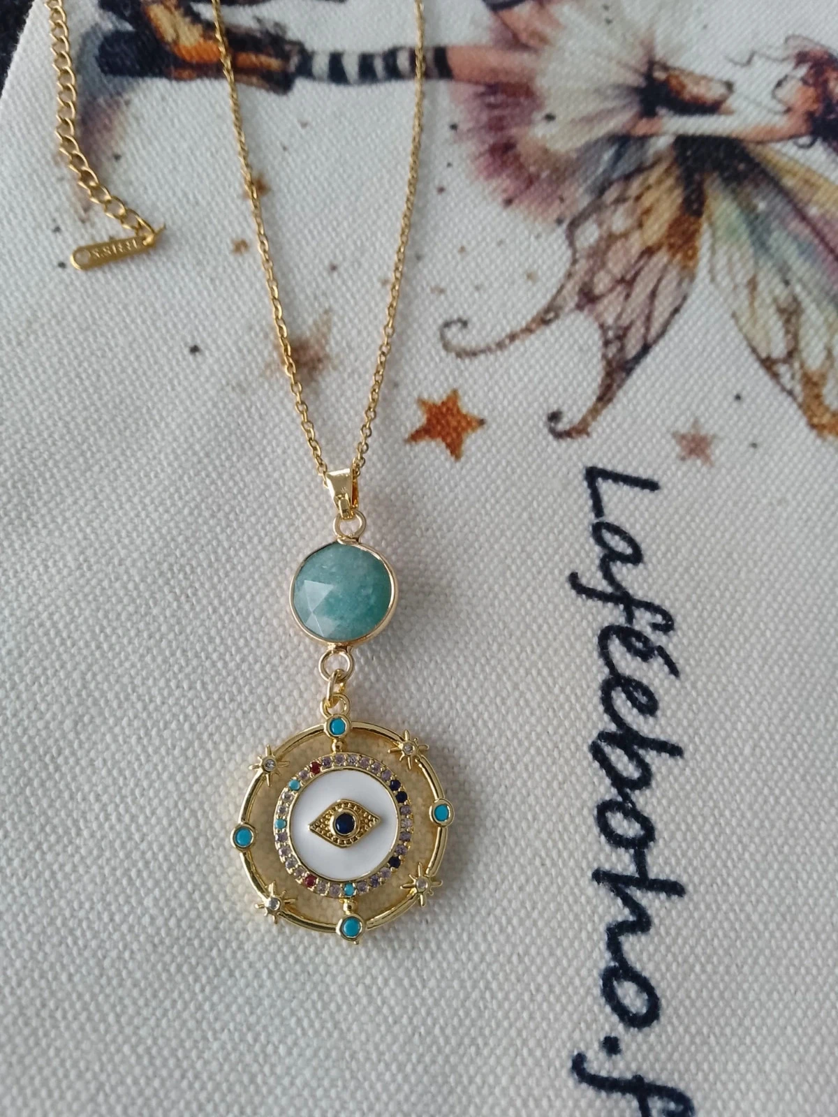 Collier talisman oeil avec pierre d'amazonite